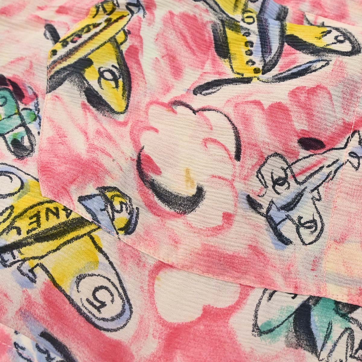 Chanel Short Sleeve Airplane Print Shirt Blouse Pink #40