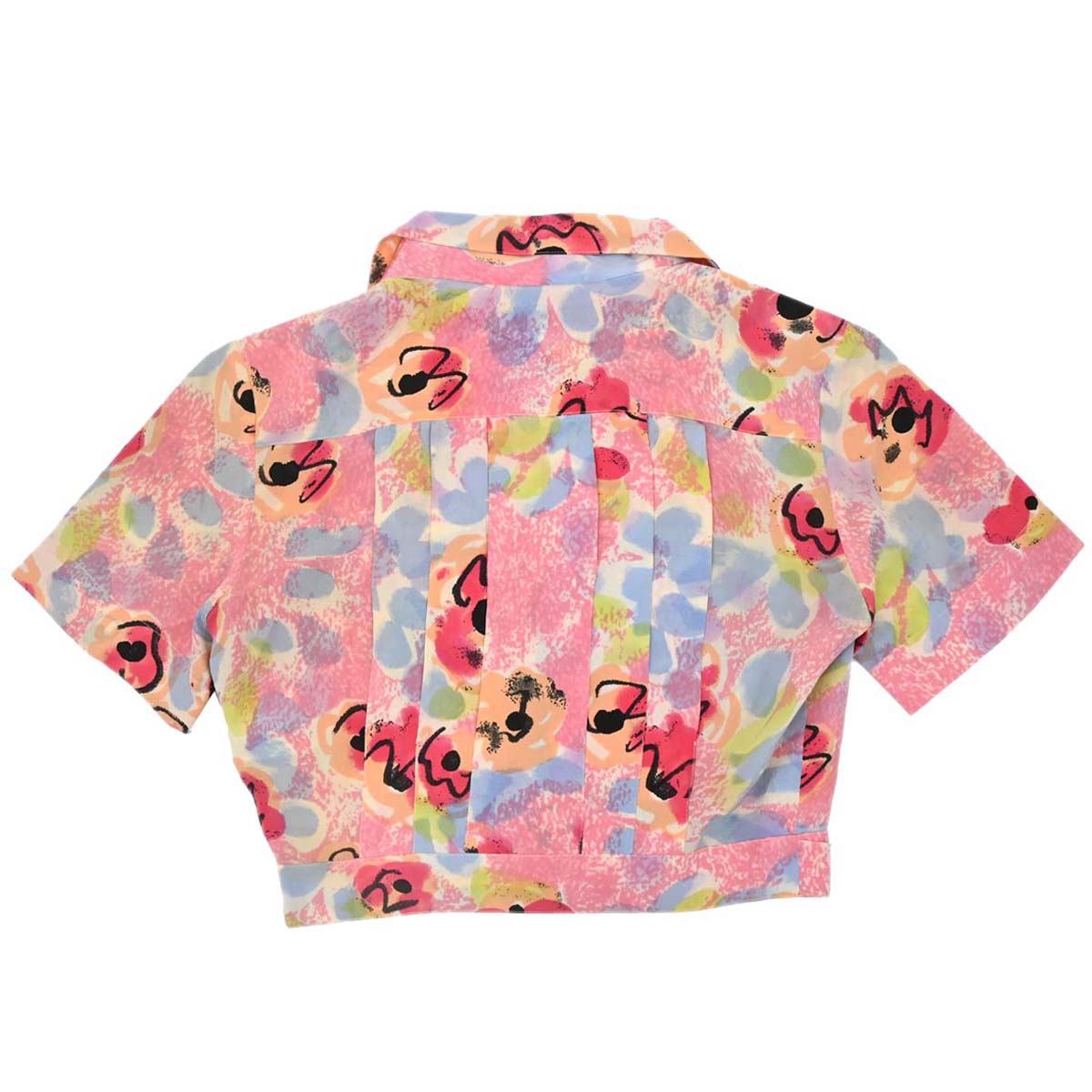Chanel Short Sleeve Cropped Floral Print Shirt Blouse Pink