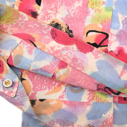 Chanel Short Sleeve Cropped Floral Print Shirt Blouse Pink