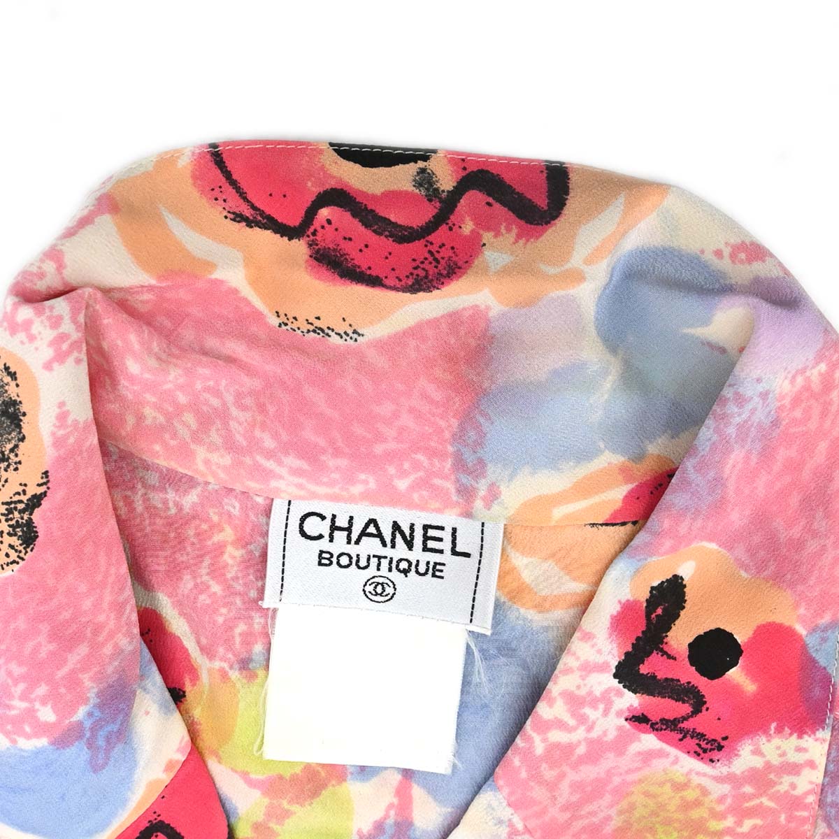 Chanel Short Sleeve Cropped Floral Print Shirt Blouse Pink
