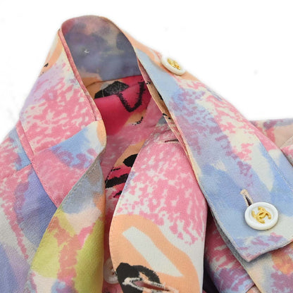 Chanel Short Sleeve Cropped Floral Print Shirt Blouse Pink