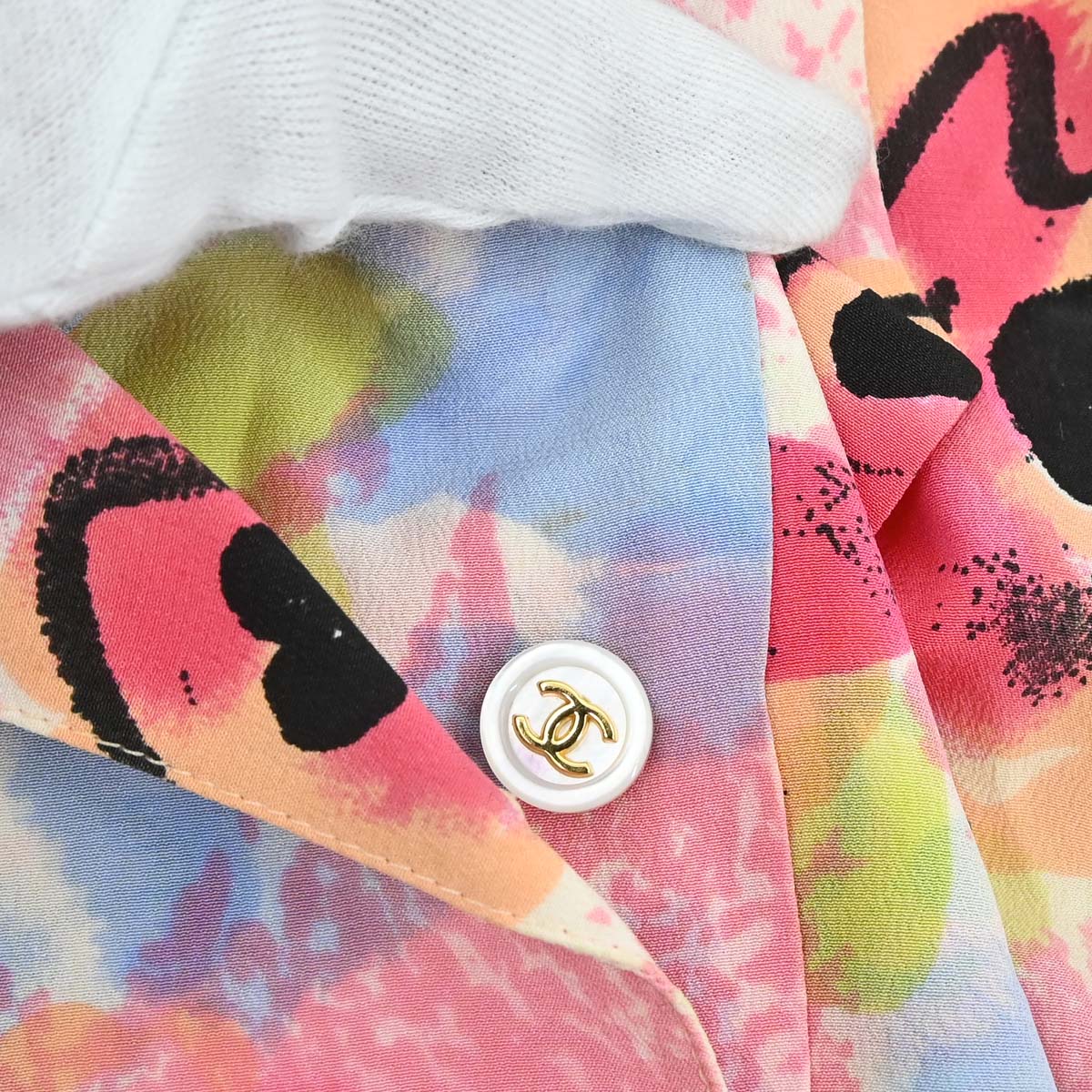 Chanel Short Sleeve Cropped Floral Print Shirt Blouse Pink