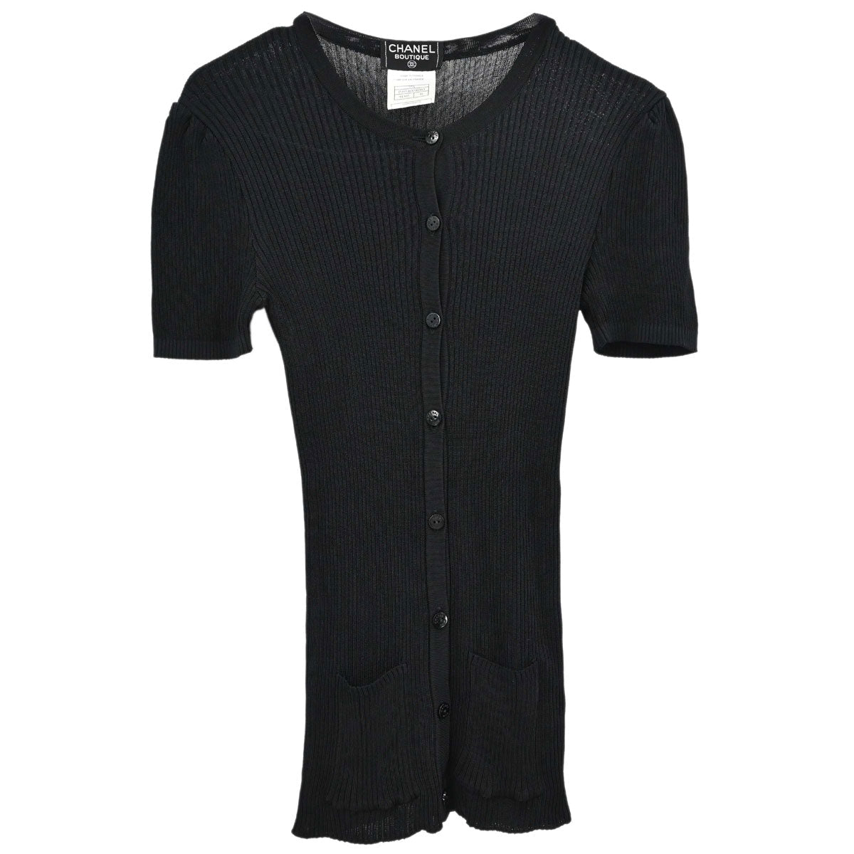 Chanel 1997 Short Sleeve Ribbed Cardigan Black #38