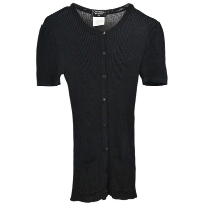 Chanel 1997 Short Sleeve Ribbed Cardigan Black #38