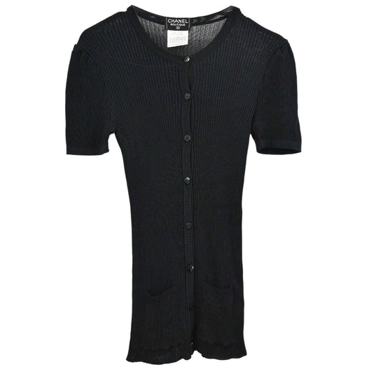 Chanel 1997 Short Sleeve Ribbed Cardigan Black #38