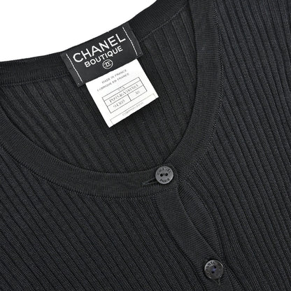 Chanel 1997 Short Sleeve Ribbed Cardigan Black #38