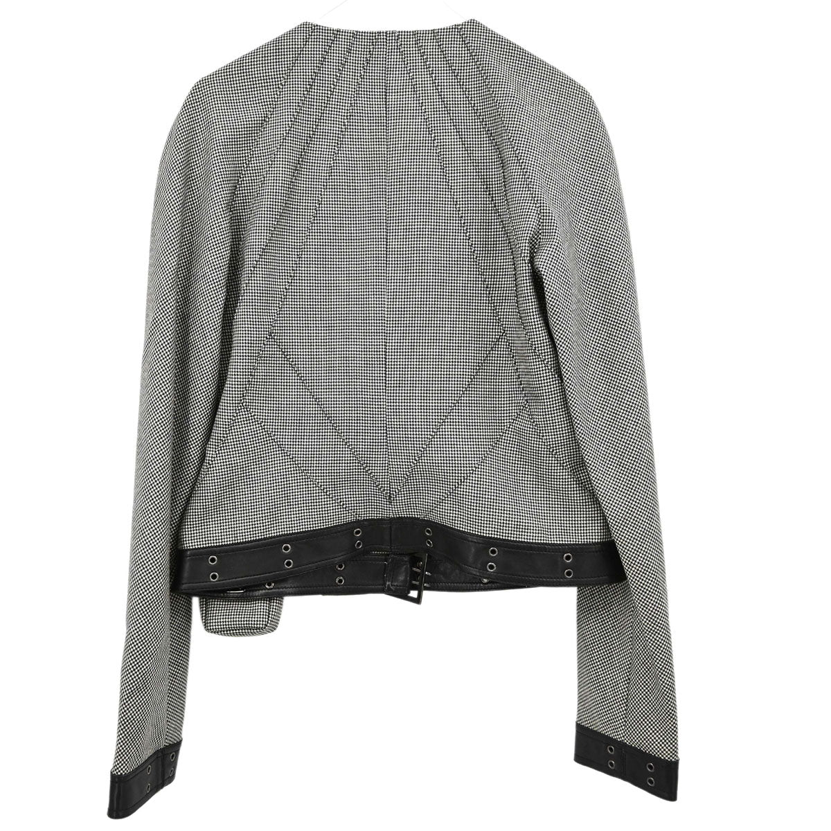 Christian Dior 2002 Collarless Zip Up Houndstooth Jacket Black #40