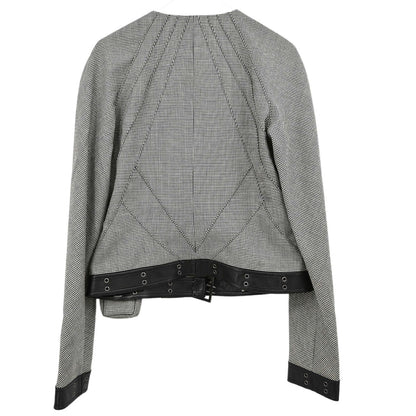 Christian Dior 2002 Collarless Zip Up Houndstooth Jacket Black #40