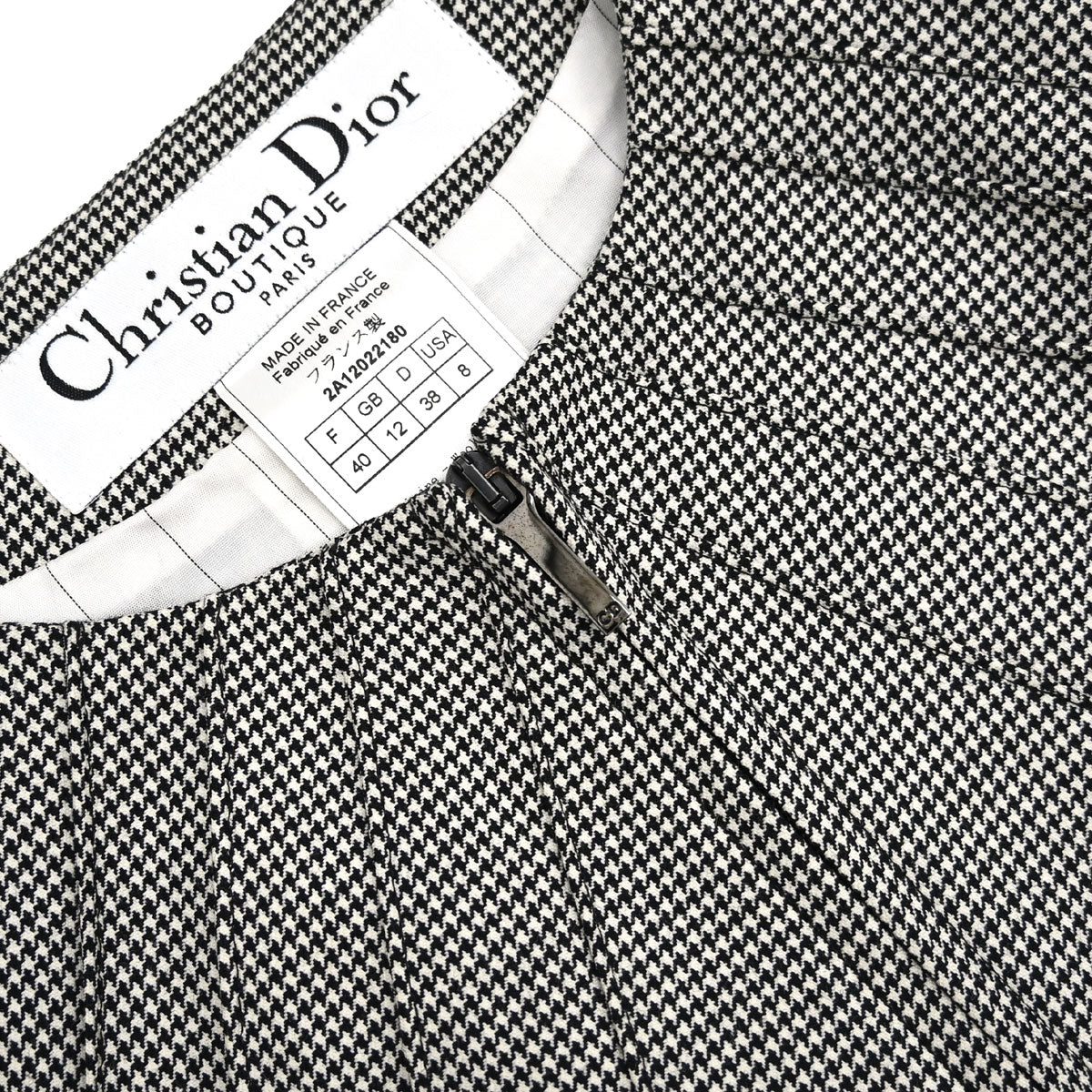Christian Dior 2002 Collarless Zip Up Houndstooth Jacket Black #40