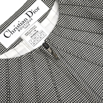 Christian Dior 2002 Collarless Zip Up Houndstooth Jacket Black #40