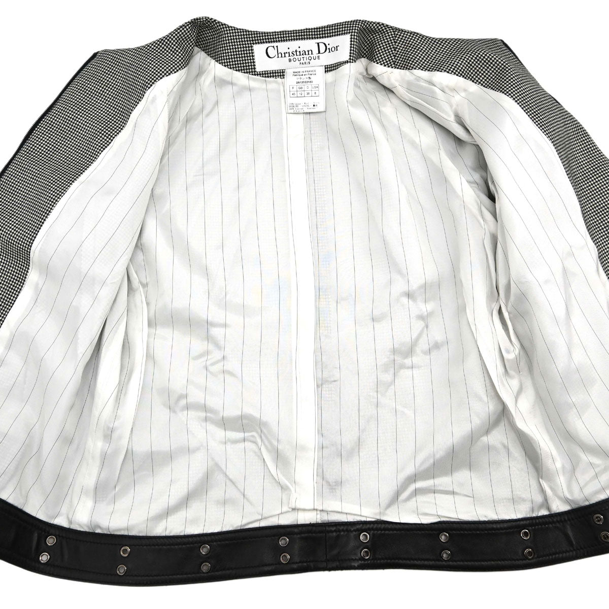 Christian Dior 2002 Collarless Zip Up Houndstooth Jacket Black #40