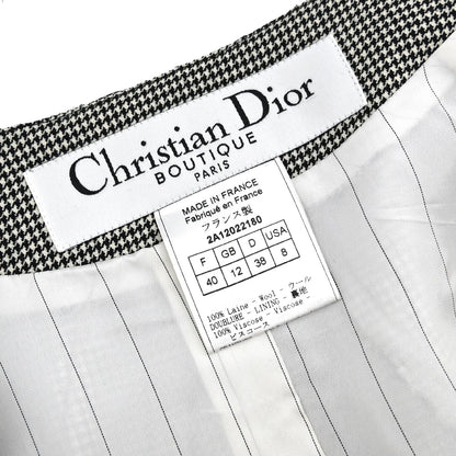 Christian Dior 2002 Collarless Zip Up Houndstooth Jacket Black #40