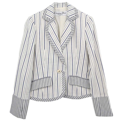 Christian Dior 2006 Striped Jacket White Blue #38
