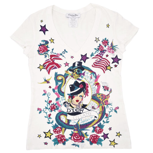 Christian Dior 2004 Print T-shirt White Rhinestone #38