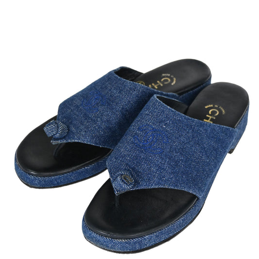 Chanel * Indigo Denim Mules Shoes #37