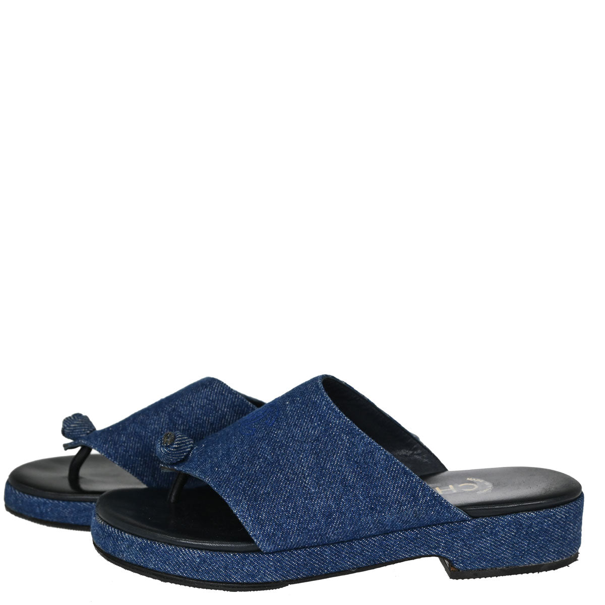 Chanel * Indigo Denim Mules Shoes #37