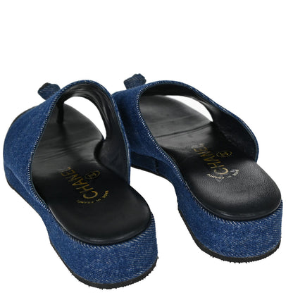 Chanel * Indigo Denim Mules Shoes #37