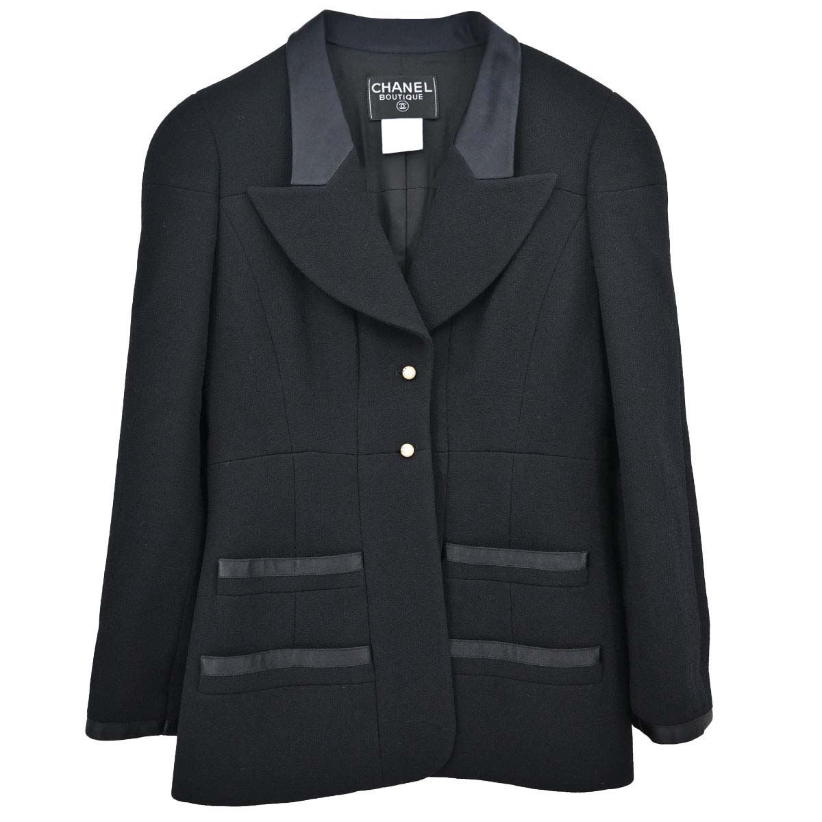 Chanel 1997 Single Breasted Jacket Tweed Black #42