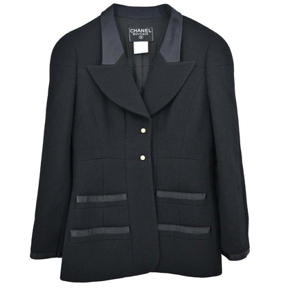 Chanel 1997 Single Breasted Jacket Tweed Black #42