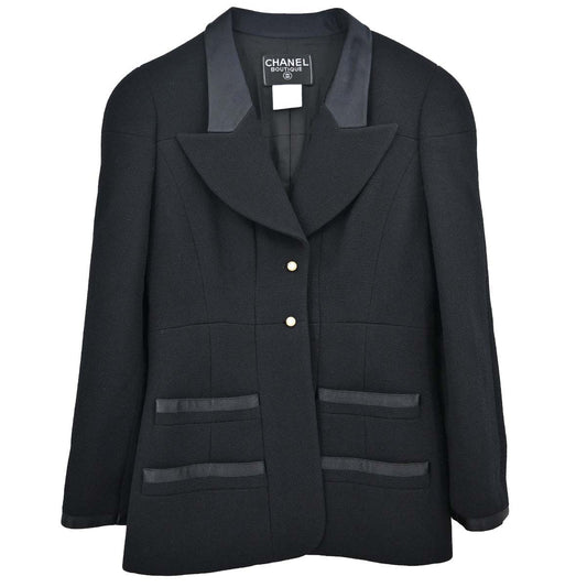Chanel 1997 Single Breasted Jacket Tweed Black #42