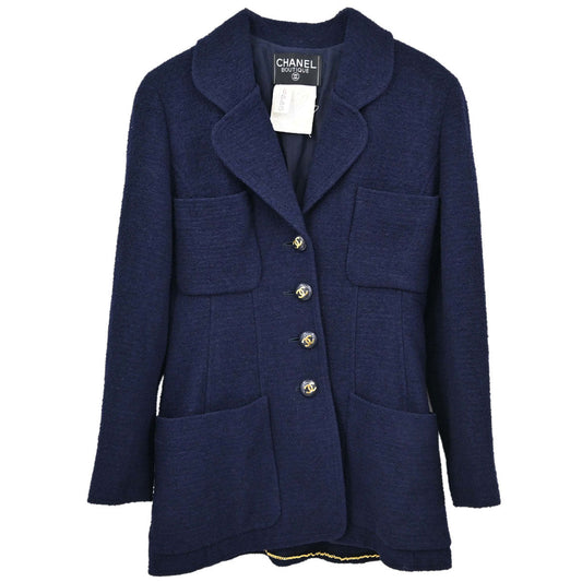 Chanel Single Breasted Tweed Jacket Navy