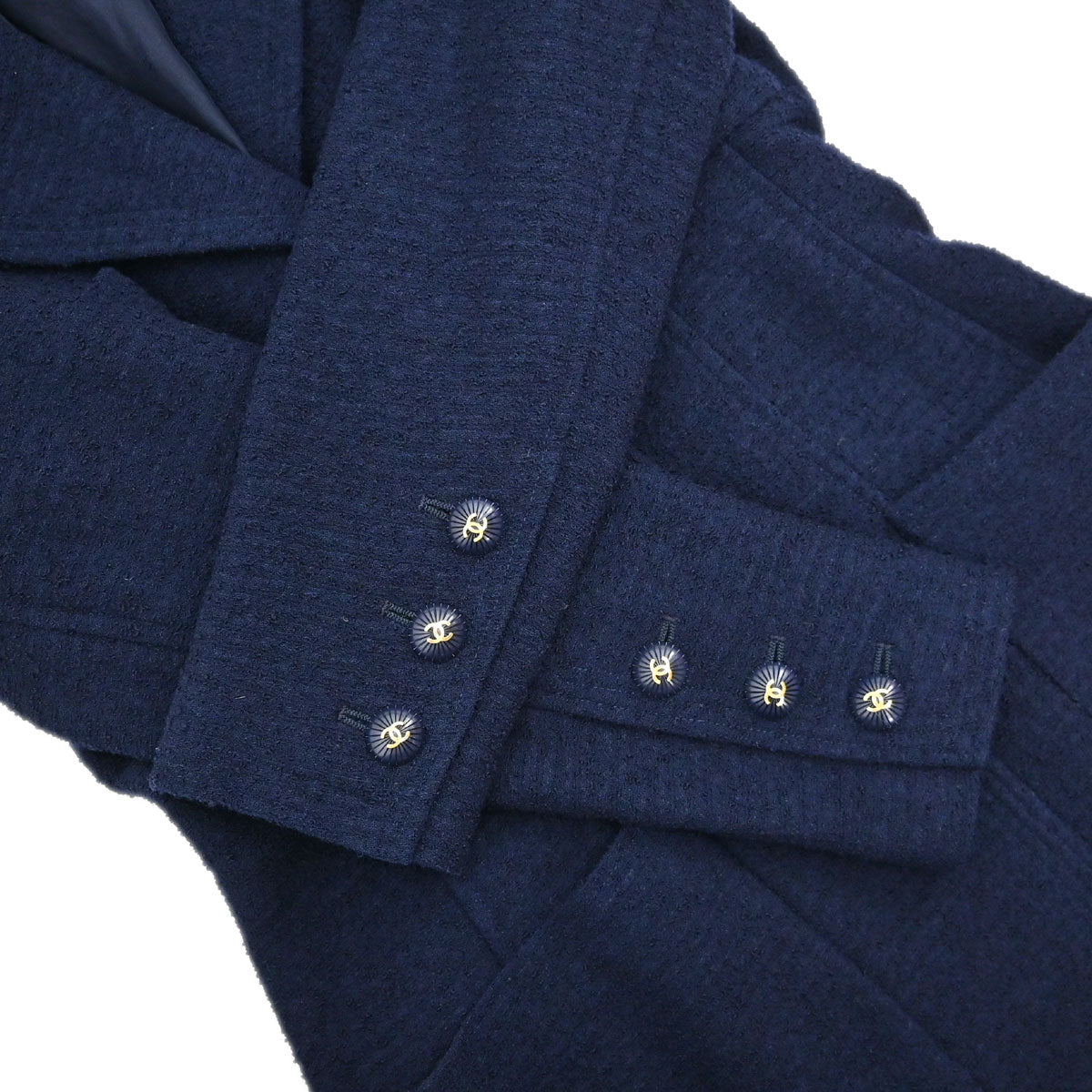 Chanel Single Breasted Tweed Jacket Navy