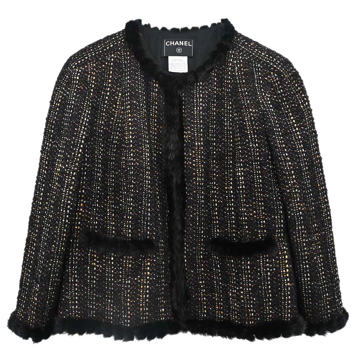 Chanel 2003 Collarless Tweed Jacket Black #48
