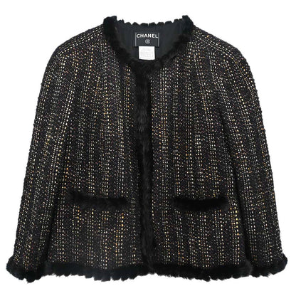 Chanel 2003 Collarless Tweed Jacket Black #48