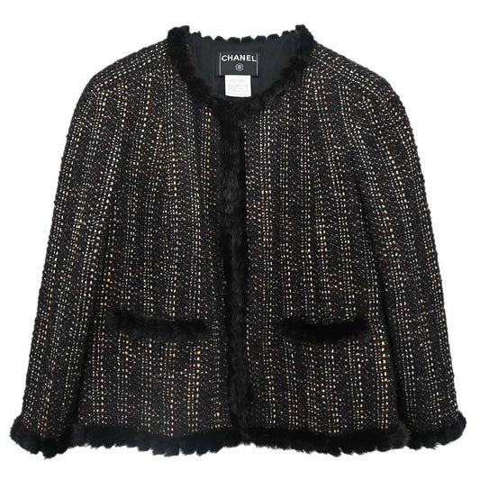 Chanel 2003 Collarless Tweed Jacket Black #48