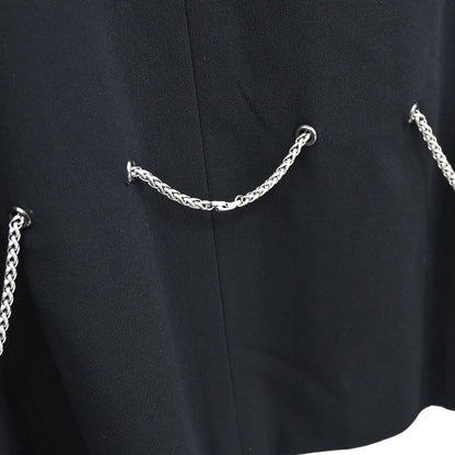Chanel 1998 Zip Up Collarless Jacket Chain Belt Black #38