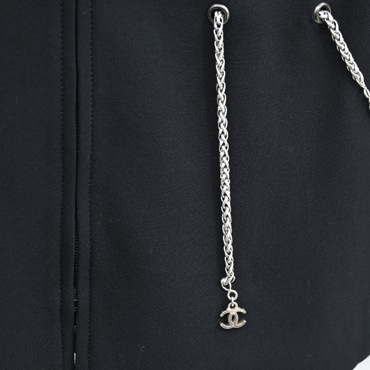 Chanel 1998 Zip Up Collarless Jacket Chain Belt Black #38