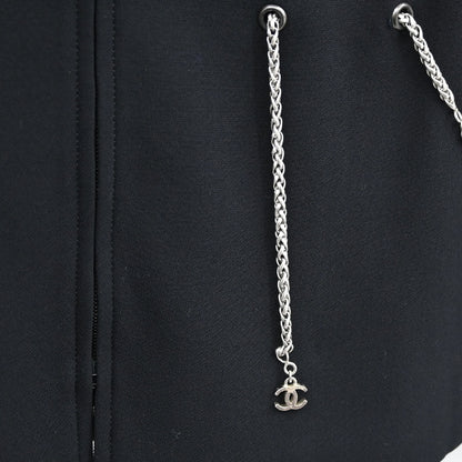 Chanel 1998 Zip Up Collarless Jacket Chain Belt Black #38