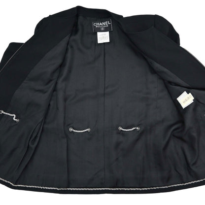 Chanel 1998 Zip Up Collarless Jacket Chain Belt Black #38