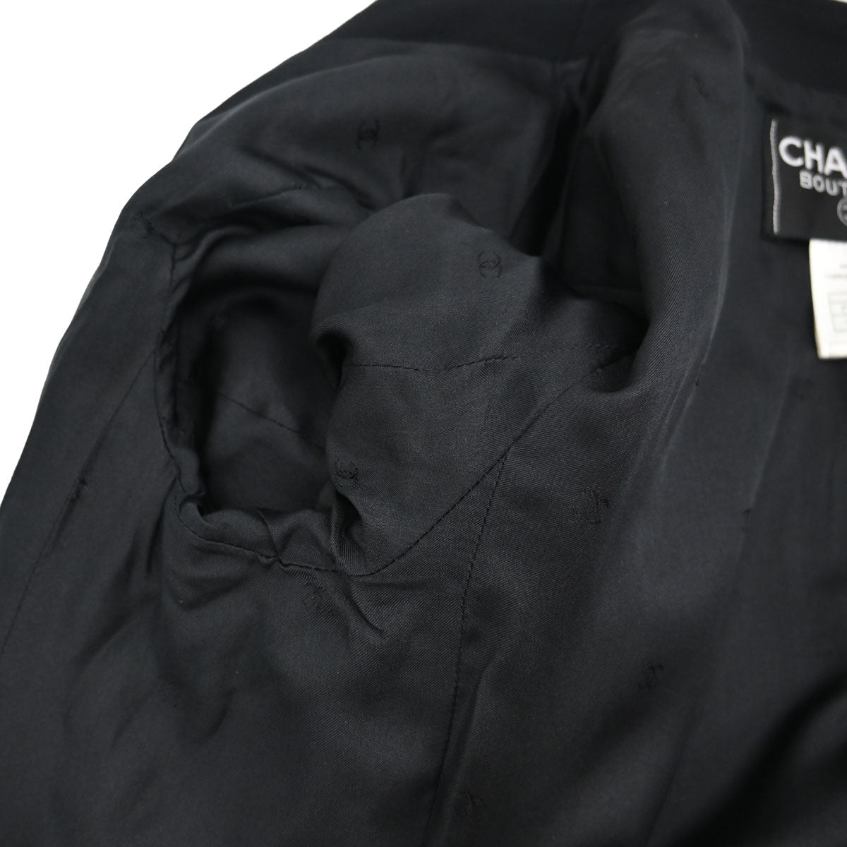 Chanel 1998 Zip Up Collarless Jacket Chain Belt Black #38