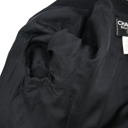 Chanel 1998 Zip Up Collarless Jacket Chain Belt Black #38