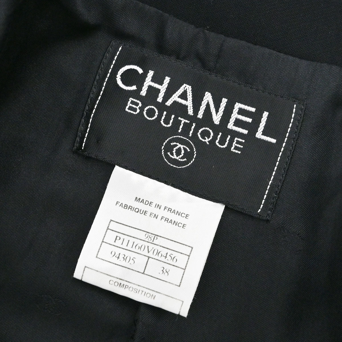 Chanel 1998 Zip Up Collarless Jacket Chain Belt Black #38