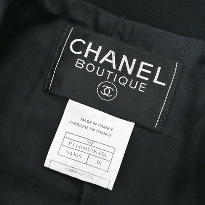 Chanel 1998 Zip Up Collarless Jacket Chain Belt Black #38