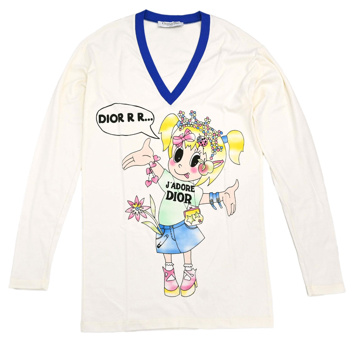 Christian Dior Print Long Sleeve T-shirt Cartoon Girl Ivory
