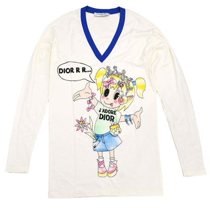 Christian Dior Print Long Sleeve T-shirt Cartoon Girl Ivory