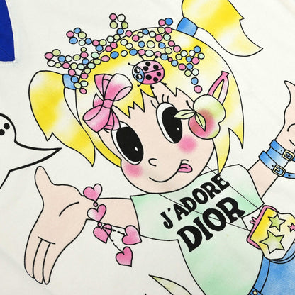 Christian Dior Print Long Sleeve T-shirt Cartoon Girl Ivory