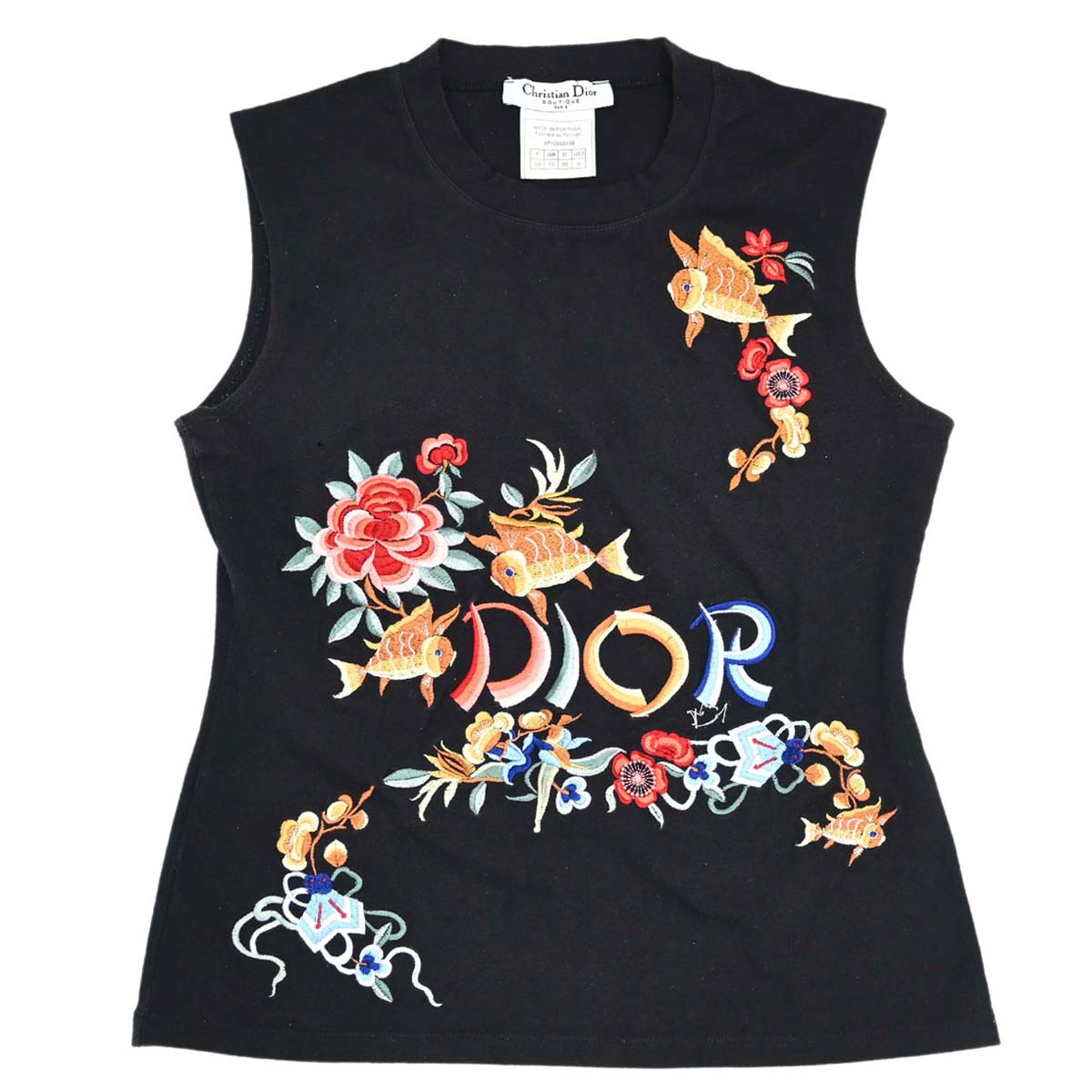 Christian Dior 2002 Sleeveless Tank Top Embroidery Black #38