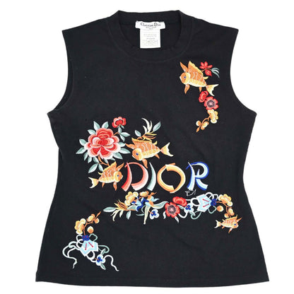 Christian Dior 2002 Sleeveless Tank Top Embroidery Black #38