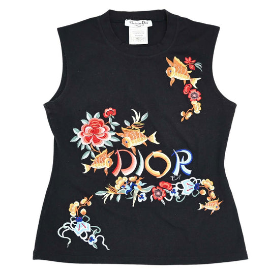 Christian Dior 2002 Sleeveless Tank Top Embroidery Black #38