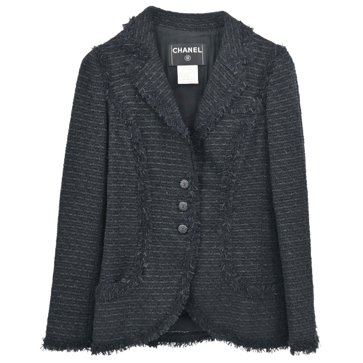 Chanel 2006 Single Breasted Tweed Jacket Black #34