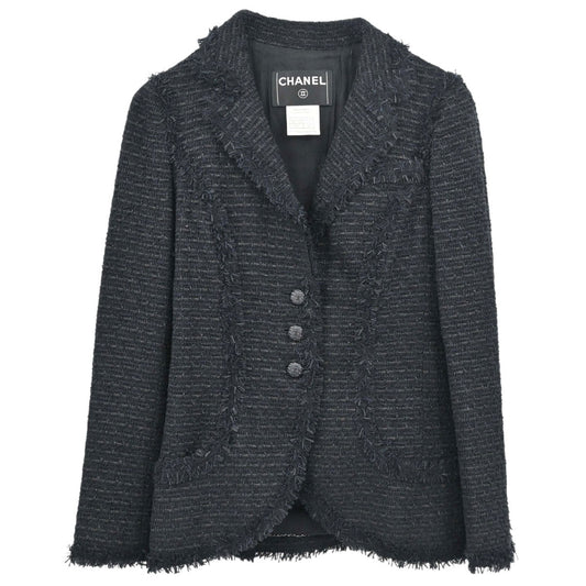 Chanel 2006 Single Breasted Tweed Jacket Black #34