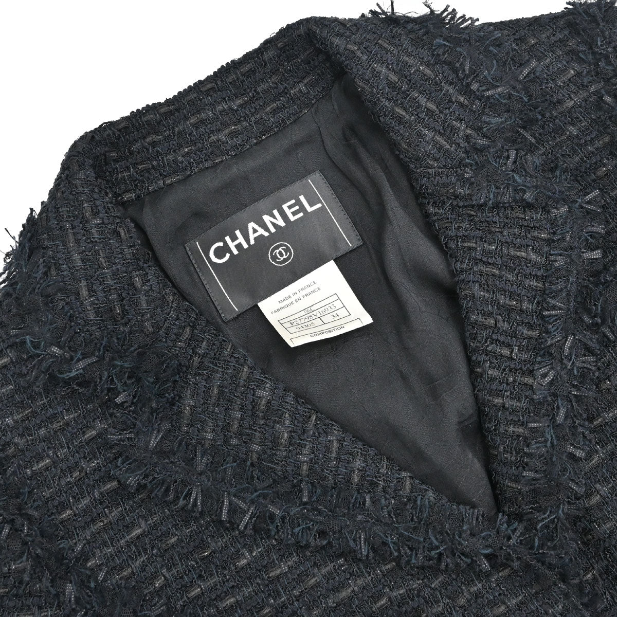 Chanel 2006 Single Breasted Tweed Jacket Black #34