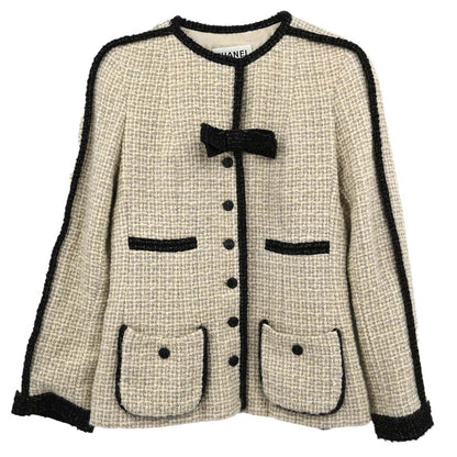 Chanel 2003 Collarless Jacket Tweed Beige #34