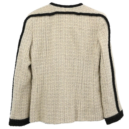 Chanel 2003 Collarless Jacket Tweed Beige #34