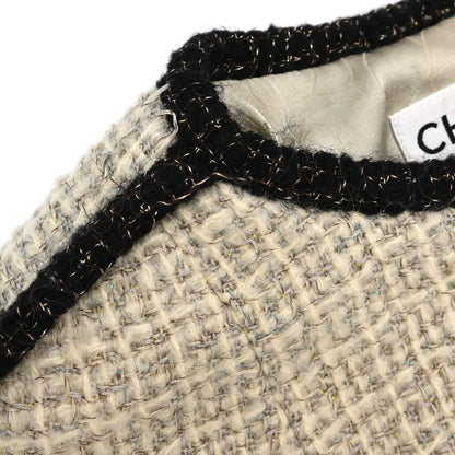 Chanel 2003 Collarless Jacket Tweed Beige #34