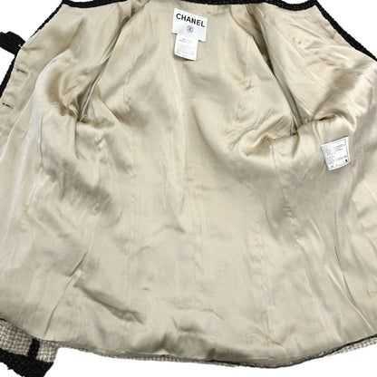 Chanel 2003 Collarless Jacket Tweed Beige #34